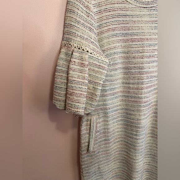 LOFT Balloon Sleeve Striped Colorful Boucle Tweet Shift Dress Small - Picture 6 of 9